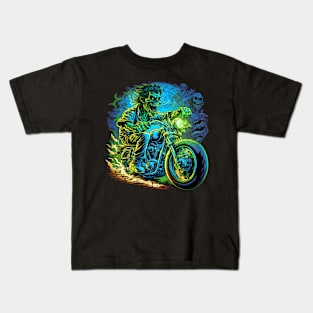 Zombie riding a motorcycle Kids T-Shirt